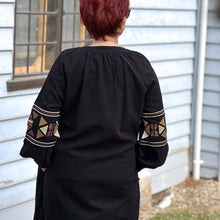 Load image into Gallery viewer, Salma-embroidered-zip-front-long-coat-abaya-with-side-pockets-in-black-back-view