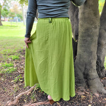 Load image into Gallery viewer, Ness-voile-midi-skirt-lime-with-fitted-long-sleeve-top-back-view