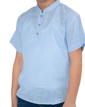 Load image into Gallery viewer, Bay Short Sleeve Band Collar Boy's Cotton Shirt