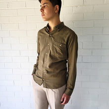 Load image into Gallery viewer, ash-slim-fit-long-sleeve-men's-cotton-shirt-khaki-closeup