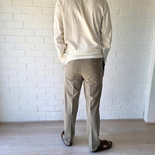 Load image into Gallery viewer, men's-cotton-chino-pants-with-elasticated-waist-at-back-side-pockets-and-buttoned-back-pockets-in-khaki-back-view