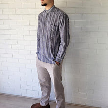 Load image into Gallery viewer, men's-cotton-chino-pants-with-elasticated-waist-at-back-side-pockets-and-buttoned-back-pockets-in-light-grey-side-view