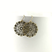 Load image into Gallery viewer, Bronze Lace Filigree Style Dangle Earrings