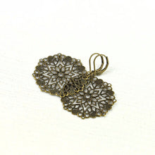 Load image into Gallery viewer, Bronze Lace Filigree Style Dangle Earrings