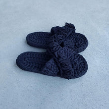 Load image into Gallery viewer, crochet-crossover-strap-slip-on-women's-slippers-black-side