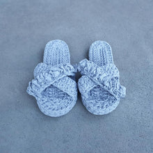 Load image into Gallery viewer, crochet-crossover-strap-slip-on-women's-slippers-light-grey-front