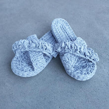 Load image into Gallery viewer, crochet-crossover-strap-slip-on-women's-slippers-light-grey
