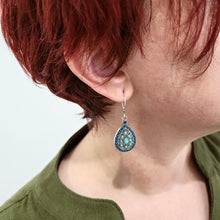 Load image into Gallery viewer, lightweight-ethnic-vintage-boho-style-turquoise-beaded-drop-earrings-with-sterling-silver-hooks-shown-on-models-ear