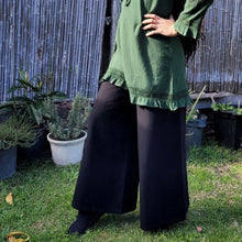Load image into Gallery viewer, Luna high-waisted, wide leg, brushed cotton, women's pants in black with green tunic