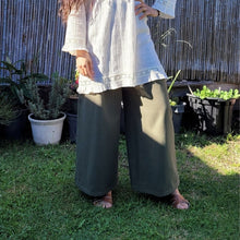 Load image into Gallery viewer, Luna high-waisted, wide leg, brushed cotton, women's pants in khaki, worn with cream tunic