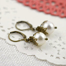 Load image into Gallery viewer, Vintage Style Bronze Earrings Fitted with Swarovski Pearls