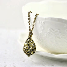 Load image into Gallery viewer, vintage-look-bronze-filigree-style-teardrop-necklace-minimalist-bronze-pendant-necklace