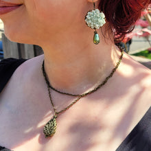 Load image into Gallery viewer, vintage-look-bronze-filigree-style-teardrop-pendant-necklace-with-jade-colour-lotus-flower-earrings